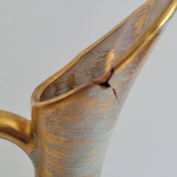 Vintage Stangl Pottery Antiqua Gold Decorative Pitcher Vase With Handle & Cra - Picture 3 of 6